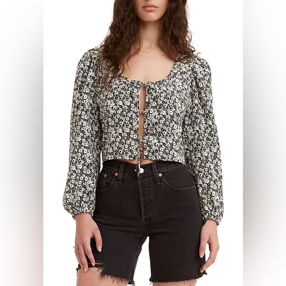 Levi Womens Flower Tie Blouse